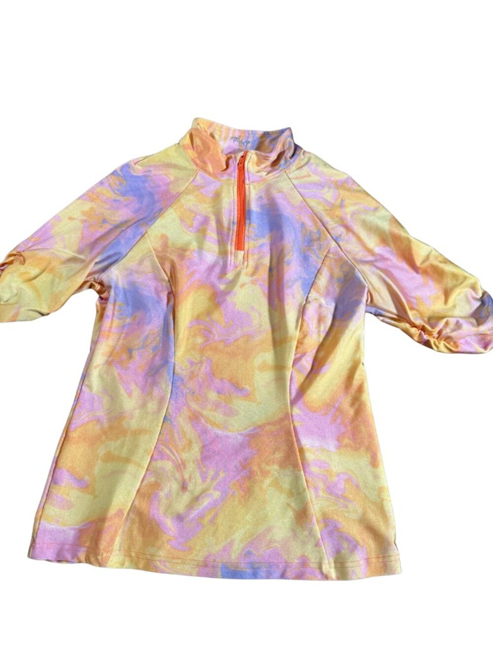 Tzu Tzu Sport Womens S Multicolor Abstract 3/4 Zip Golf Top Ruched
